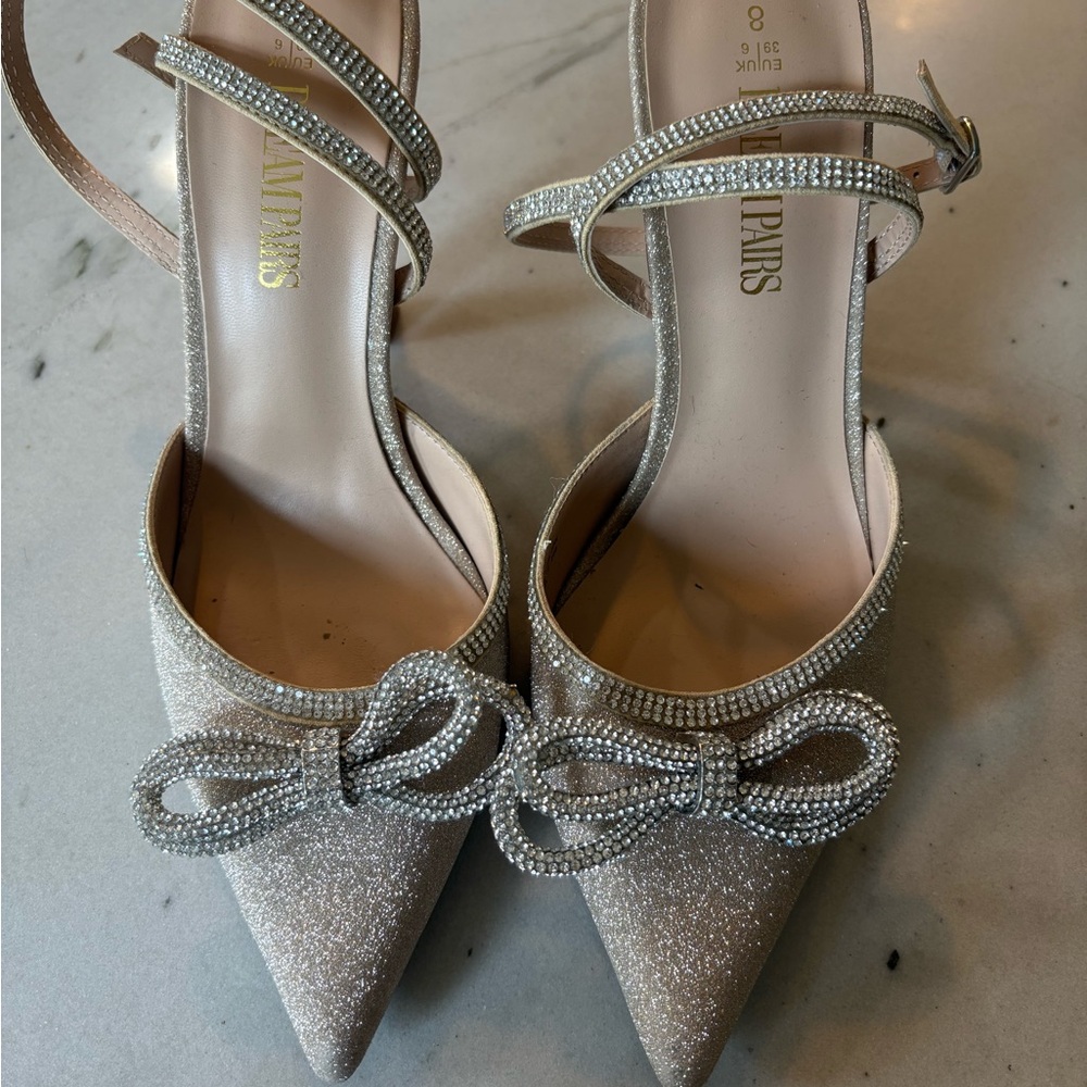 Gold/Silver Glitter Heels with Bow